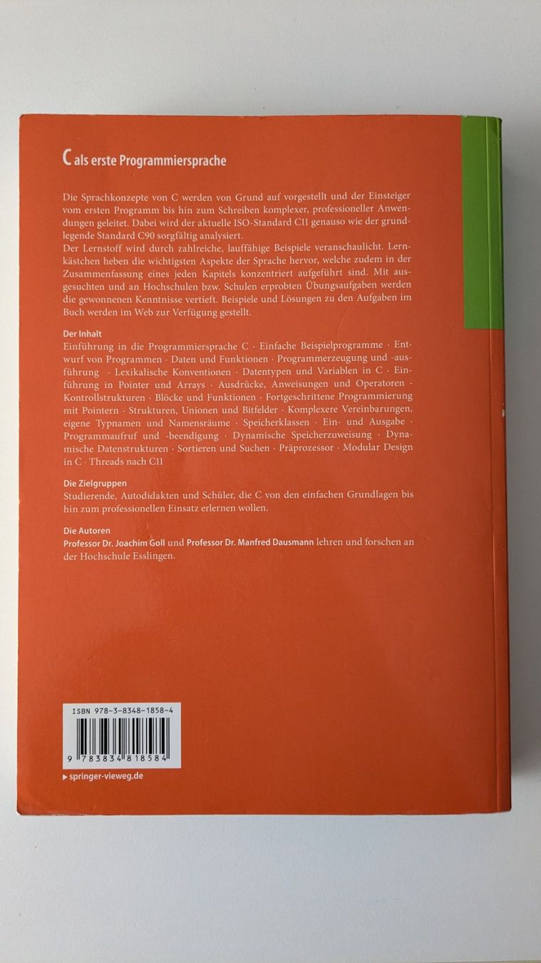 Libri: C als erste Programmiersprache 8. Auflage – Nuovo (secondo la descrizione) da Schönenberg TG venduto da mik_66 1