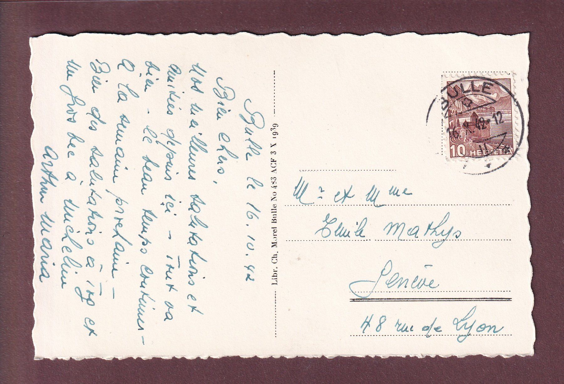Ansichtskarten: BULLE et le Moléson - 1942 – Gebraucht aus Pully von nicecards 1