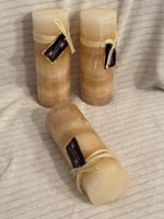 3er Set Kerzen, moca Creme marmoriert 18x6.5cm