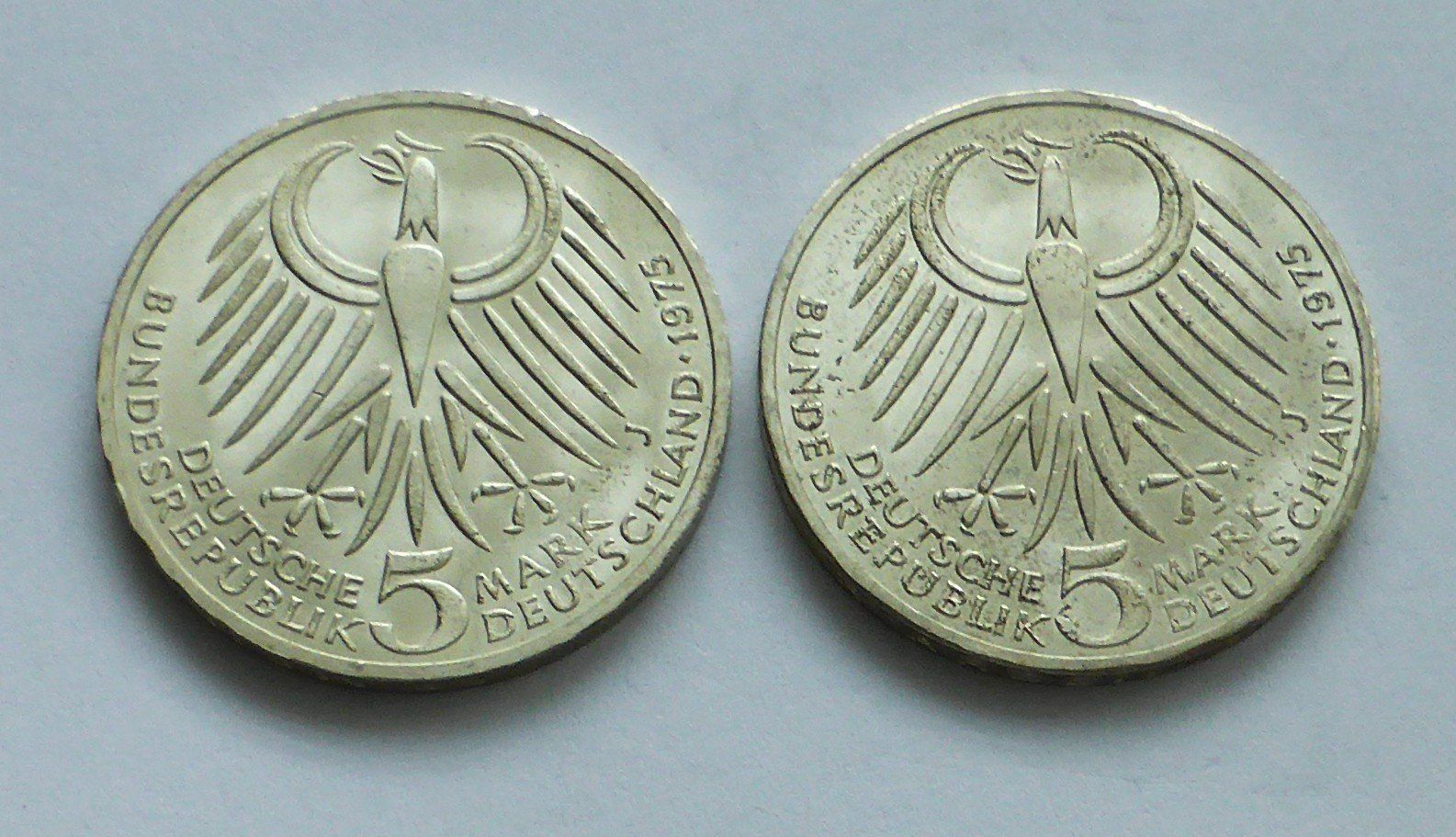 Tutti le monete: DEUTSCHLAND, 2x 5 Mark 1975 - SILBER unz. - Friedrich EBERT – Nuovo (secondo la descrizione) da Buochs venduto da ema-coins 1