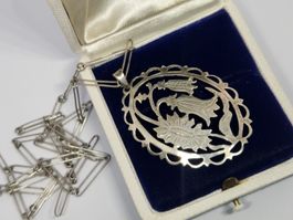 Vintage 835 Silberkette & Anhänger, filigrane Handarbeit 🌻