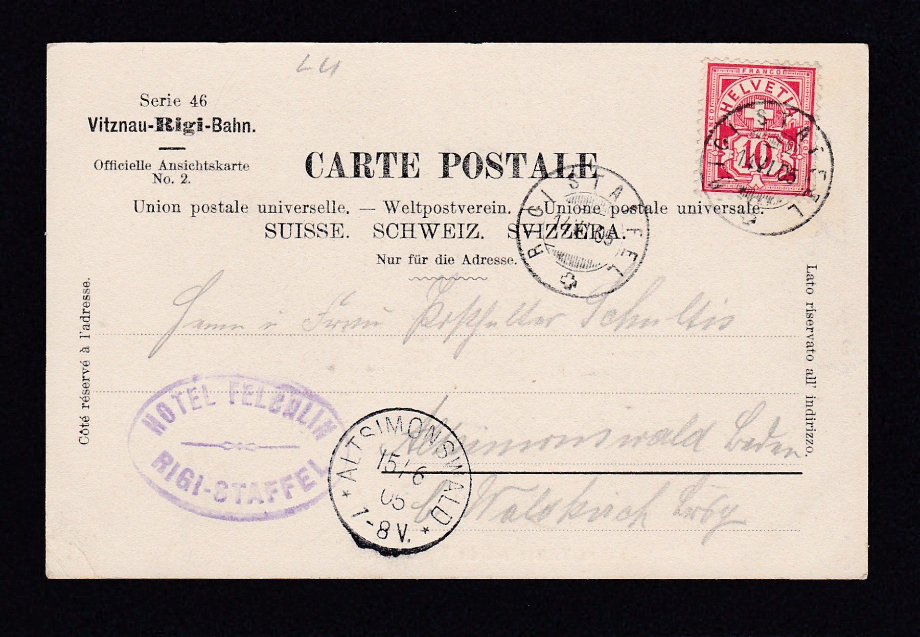 Cartoline postali: RIGIBAHN Station Vitznau, 1905 – Usato da Reiden venduto da cinfis 2