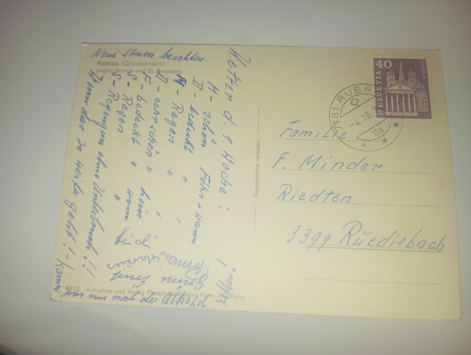 Cartes postales: Ansichtskarte Rabius (Graubünden)  – D'occasion à Belp par Guadalupe84 1