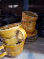 Retro Tassen-Set,8-teilig, Keramik, Vintage Look!