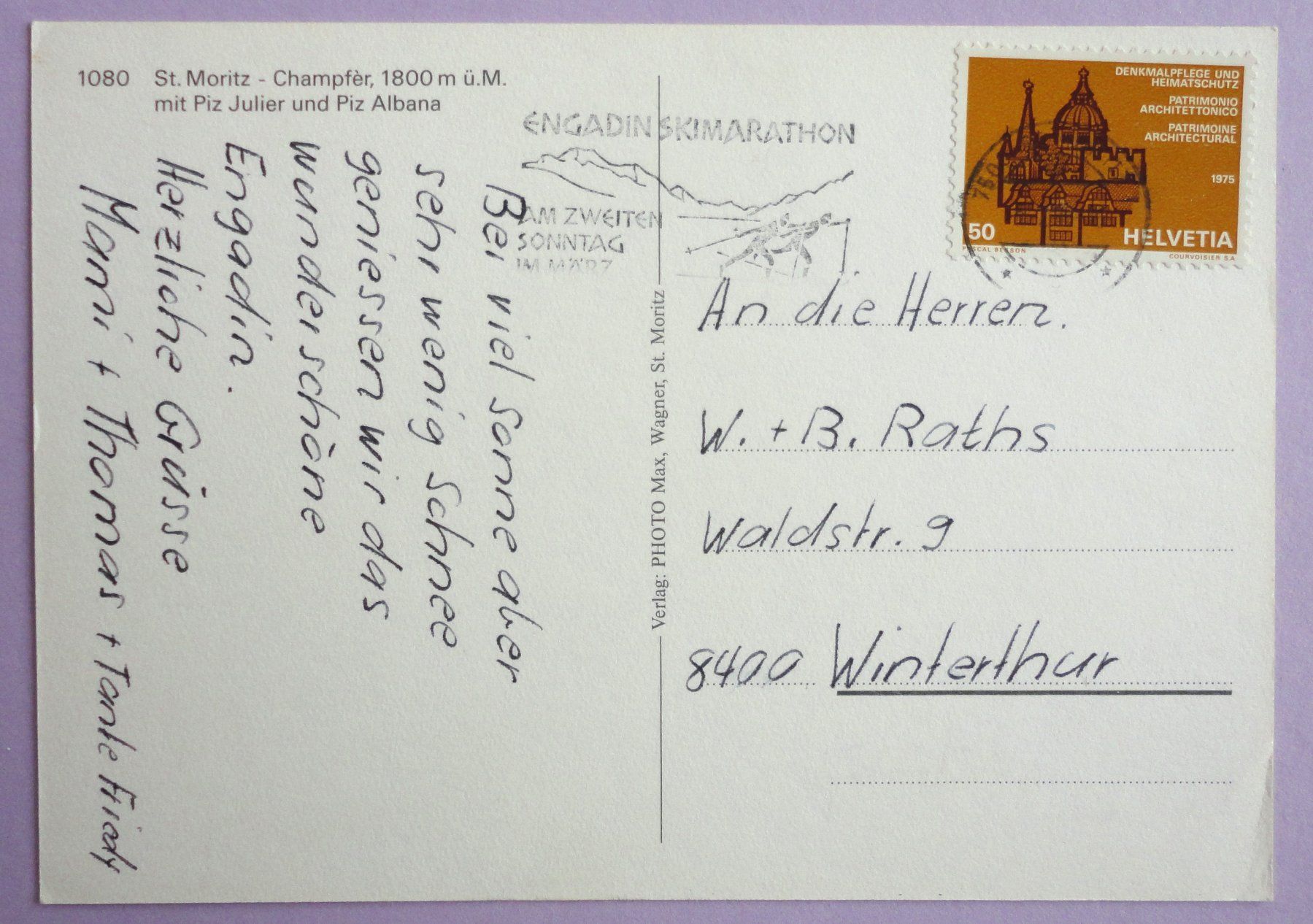 Ansichtskarten: St. Moritz - Champfèr 1800 m ü.M. – Gebraucht aus Fétigny von Billy2miny 1