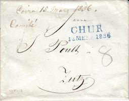 1836 Chur Stabstempel auf Brief mit Inhalt nach Zuoz, Siegel
