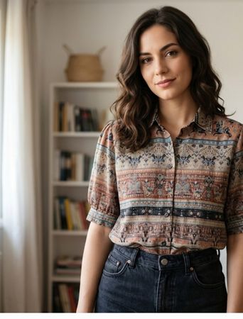 Chemisier d'été vintage à motif unique, taille M
