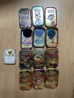 9 leere Mini Tins mit Coin plus 50 Bulk Karten Pokemon 151