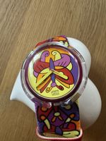 Pop Swatch Uhr Schmetterling bunt Stoffarmband guter Zustand