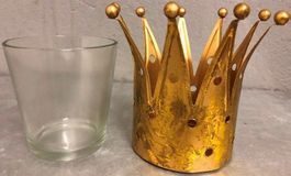 Tee Licht Rechaud Kerze Kerzen Gold Krone Glas Einsatz Loch