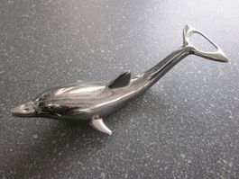 Vintage Flaschenöffner Delfin aus Metall verchromt