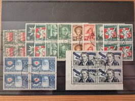 CH-PJ Briefmarken 4-er Blöcke gestempelt gem.Bilder Karte C2