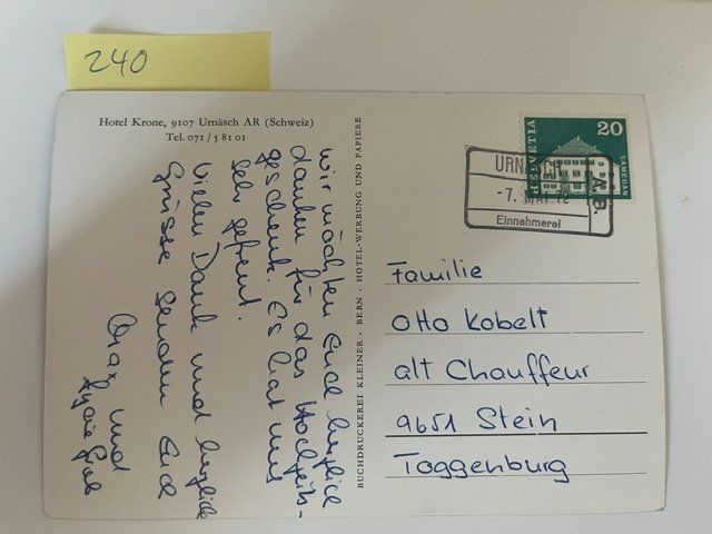 Ansichtskarten: Ansichtskarte Hotel Krone Urnäs 9107 AR , 1972 – Gebraucht aus Niederwil AG von dahu75 1