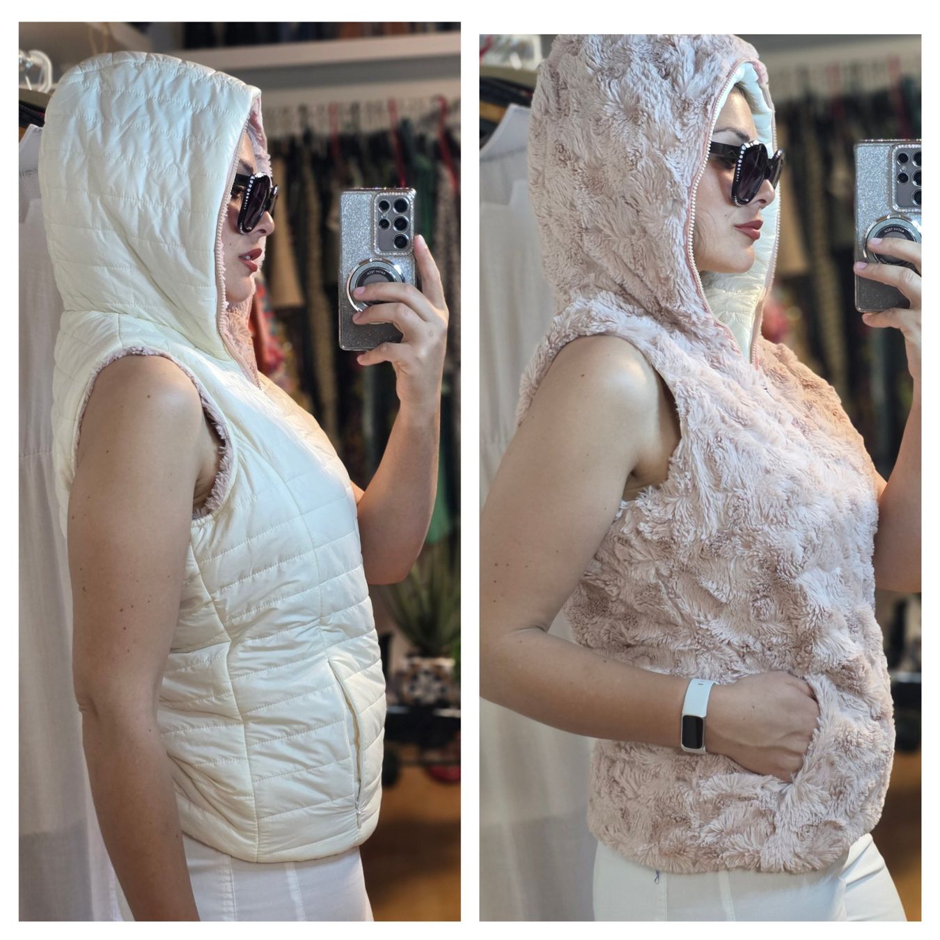 Gilet & Giacche senza maniche: Weste M beidseitig creme/rosa Kapuze – Usato da Wald ZH venduto da CapLux