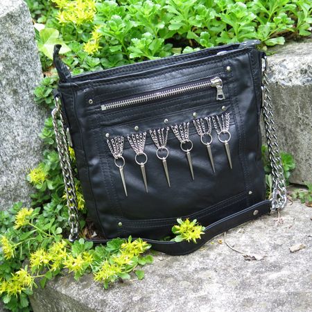 schwarze Ledertasche Damen, Umhängetasche mit Fransen