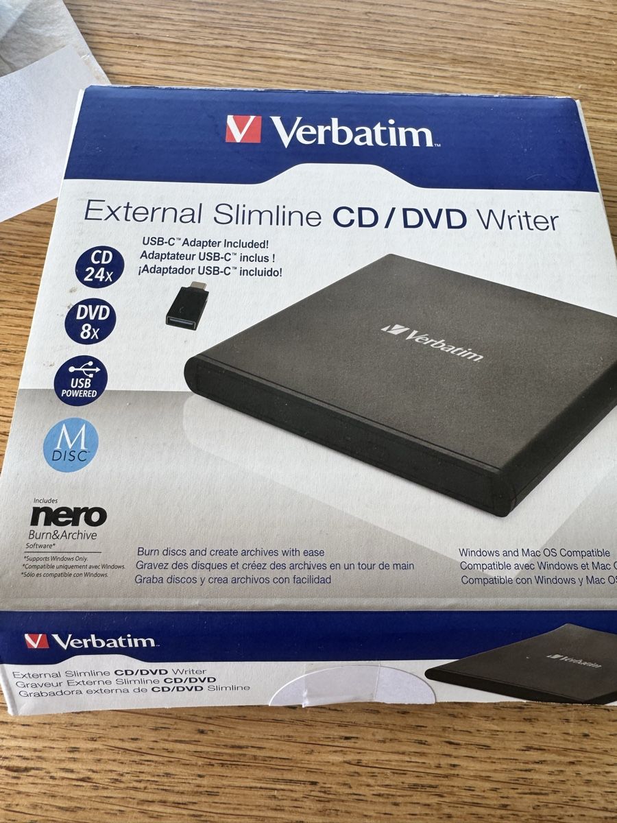 Verbatim Sistemi audio & multimediali: Verbatim External Slimline CD/DVD Writer USB neuwertig – Nuovo e nell'imballaggio originale da Twann venduto da Chriga1