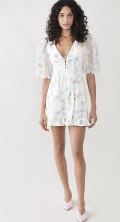For Love & Lemons Floral Mini Dress. Size M Puff sleeves