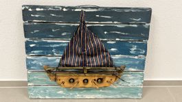 Décoration murale bateau en bois, style marin, été!