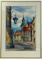 Malerische Altstadtgasse – Aquarell / Mischtechnik, signiert