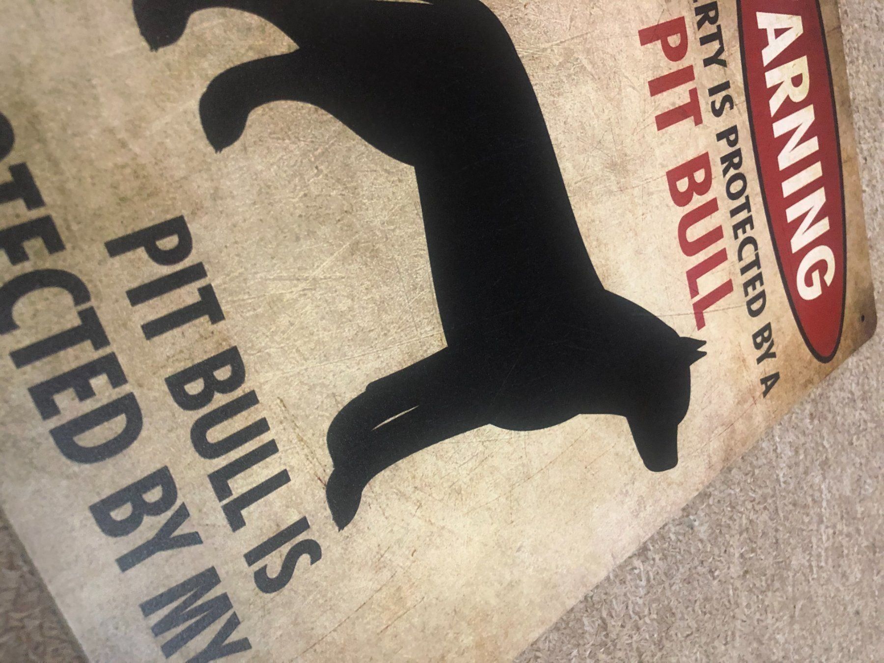Insegne: Blechschild Protected by a Pit Bull Kampfhung Warnung Hund – Nuovo e nell'imballaggio originale da Dättlikon venduto da easythings 2