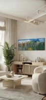 Gemälde Alpenlandschaft mit Wald,handmade 40×120