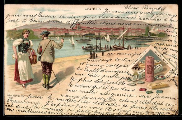 Cartoline postali: Litho Geneve, Teilansicht mit Uferblick  – Usato da Berlin venduto da bartko-reher