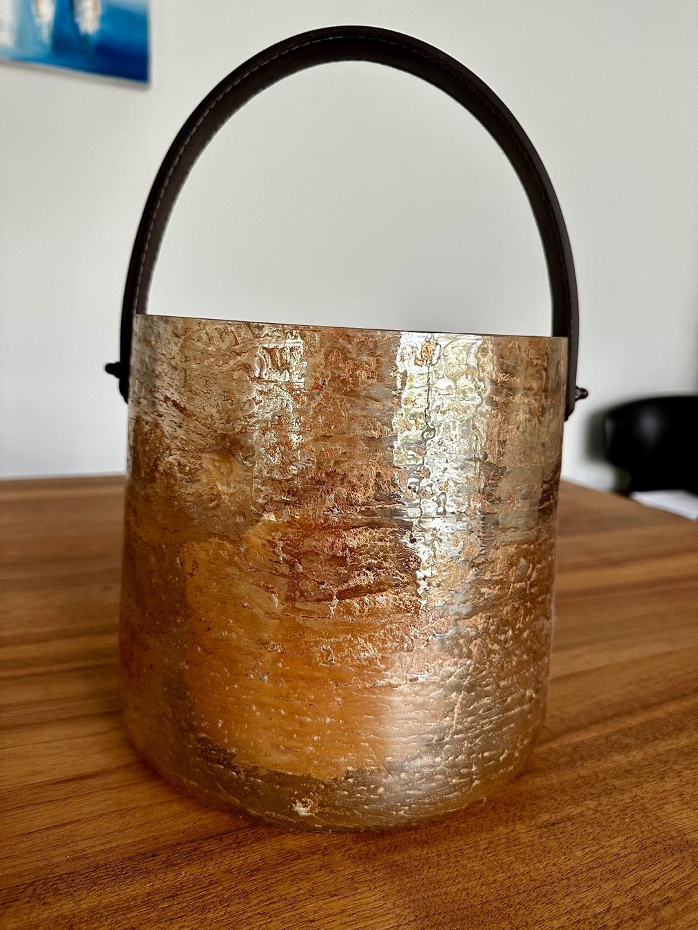 Tutte le decorazioni: Windlicht, goldbraunes Glas, mit Ledergriff – Usato da Chur venduto da Avero