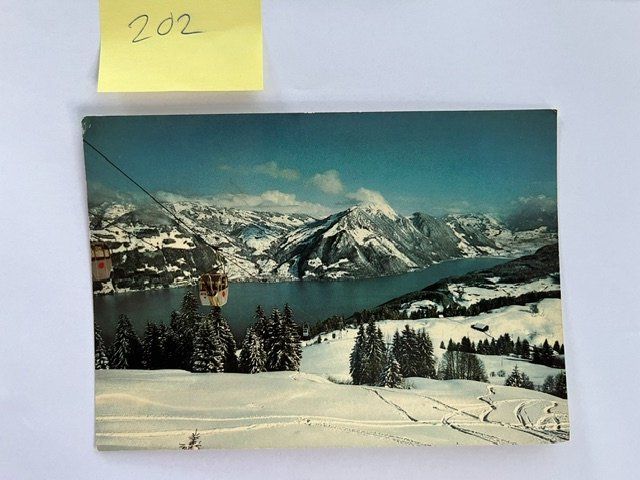 Ansichtskarten: Ansichtskarte Emmetten-Rinderbühl mit Gondelbahn – Gebraucht aus Niederwil AG von dahu75