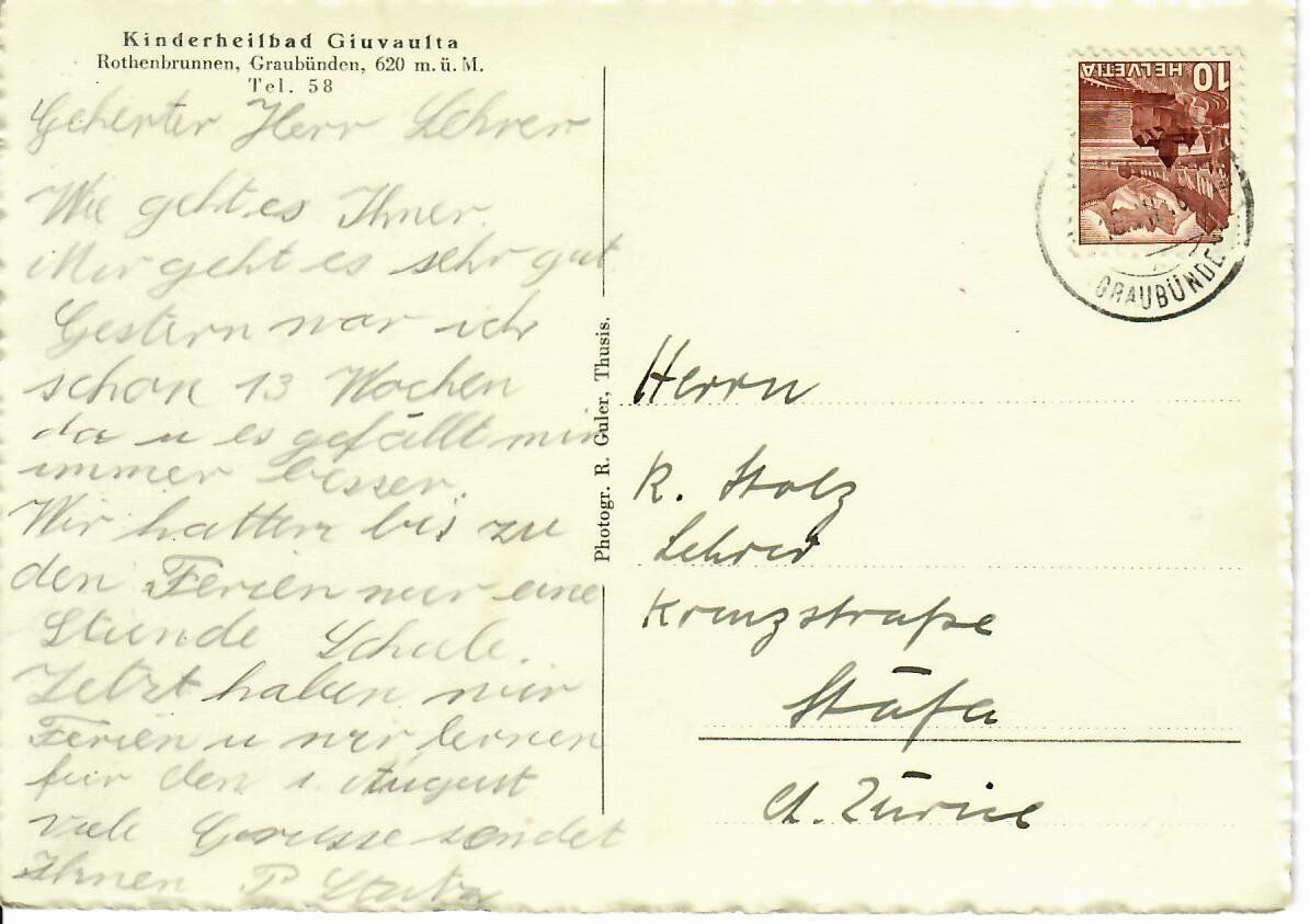 Cartoline postali: Kinderheilbad Giuvaulta - Rothenbrunnen – Usato da Hochdorf venduto da Ziegel-16 1