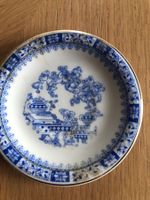 Antiker Kuchenteller blau weiss Goldrand um 1900 Porzella...