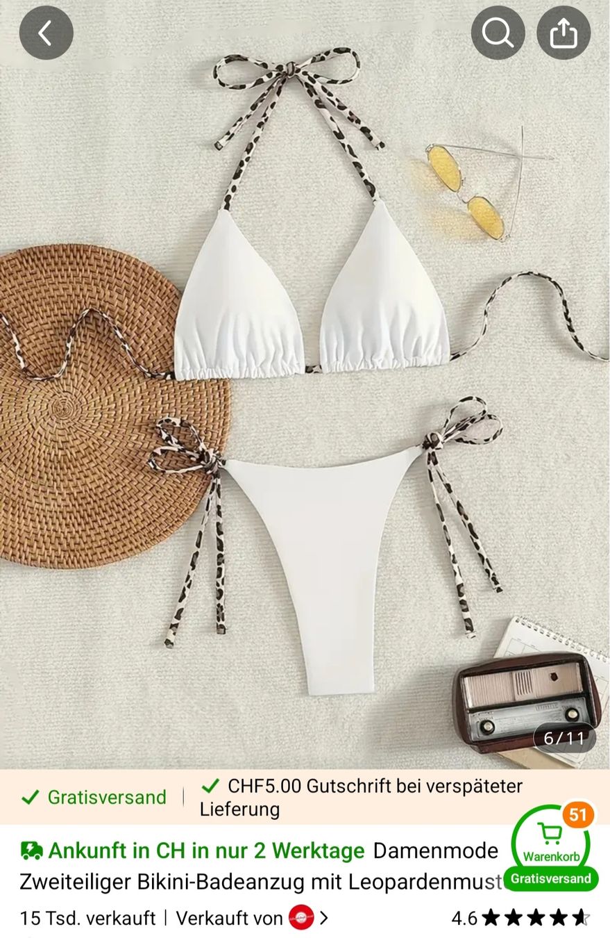 Costumi da bagno & Bikini: Weisser Bikini mit Leopardenmuster, Gr. S – Nuovo e nell'imballaggio originale da Wollerau venduto da buzle 2