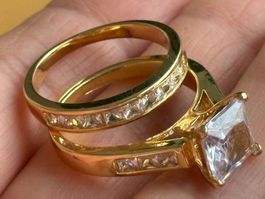 Luxus Elegante Gr.19/9 Duo Ring Memoire Farbe : Gold
