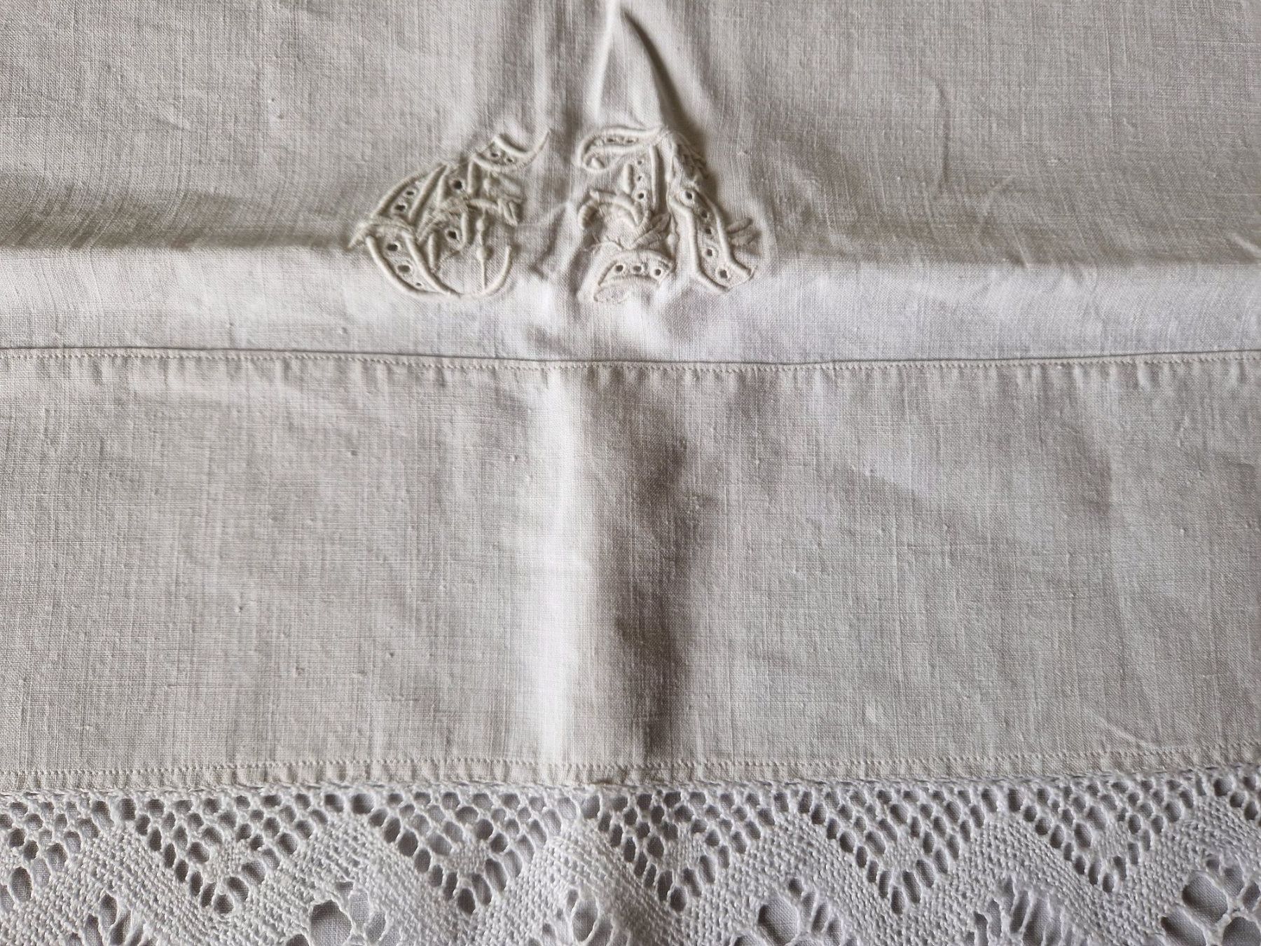 Linge de lit: Leinen Leintuch mit Spitze 220x166cm – D'occasion à Bern par Antikbatik 3