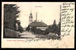 AK Huttwyl, Rössliplatz, mit Kirchturm