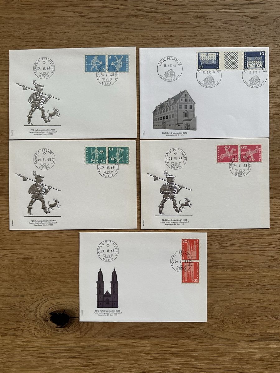 Tutti i francobolli: Schweiz - 5x Kehrdruck FDC – Usato da Schmitten / FR venduto da Samsara169