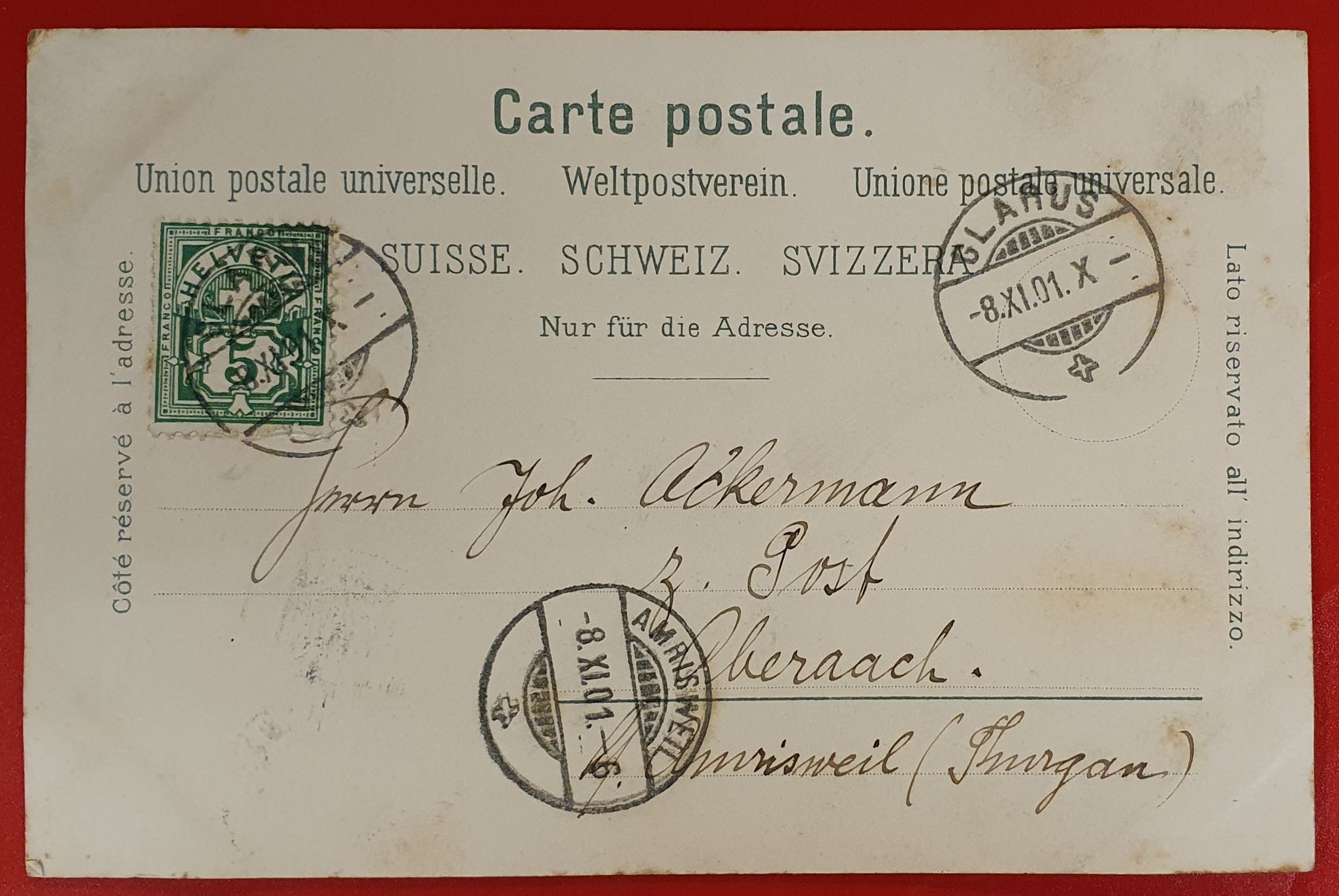 Cartoline postali: Gruss aus Glarus 1901 – Usato da Kreuzlingen venduto da Rschweiz1 1