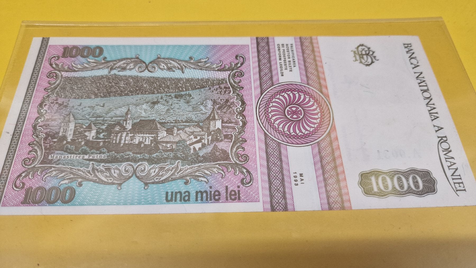 Banconote: Rumänische Banknote 1000 Lei 1993 Eminescu – Nuovo e nell'imballaggio originale da Herisau venduto da Antiques.AR 1