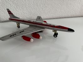 1970 Flugzeug aus Blech mit Aufzugmotor Tin Toy Jet Airliner