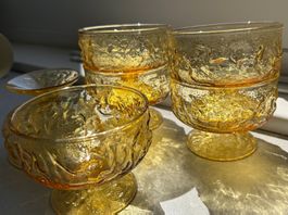 6 Dessertkelche Glas bernsteinfarben strukturierte Oberfl...