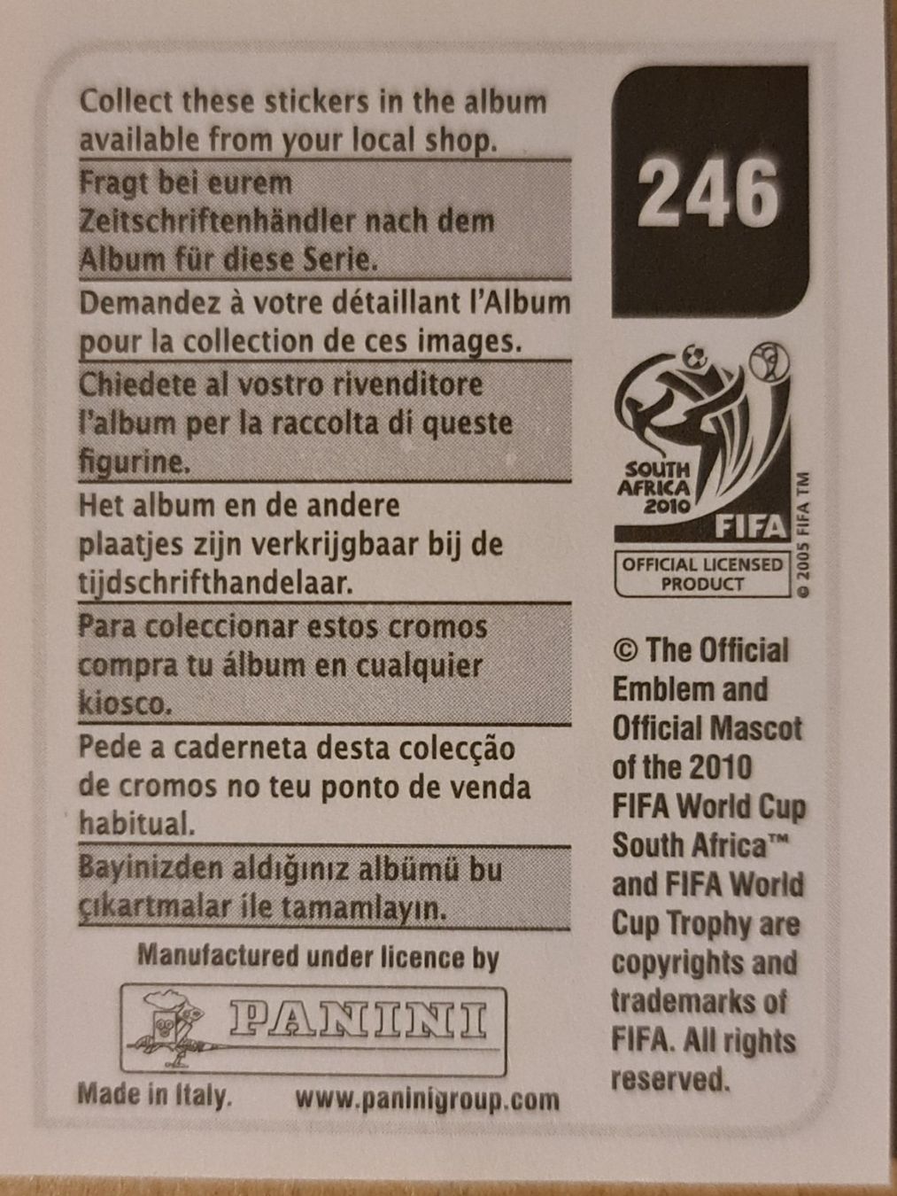 Panini Carte collezionabili: Panini WM 2010 Nr. 246 – Nuovo (secondo la descrizione) da Dintikon venduto da Prime-shop 1