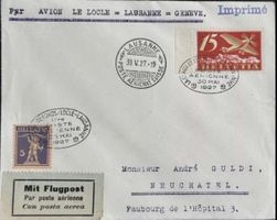 Schweiz Flugpost 1927 Erstflug NHORA Le Locle–Lausanne
