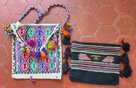 2x Sehr Alte Ethno Woll Taschen Handarbeit Boho Inka