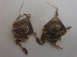 Ohrringe Gold Vintage Boho Ethno Statement Federn Blätter...