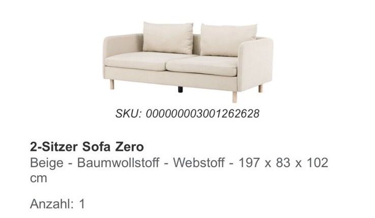 Sofas: Sofa 2 Sitzer Baumwolle beige – D'occasion à Waldstatt par Freiinter