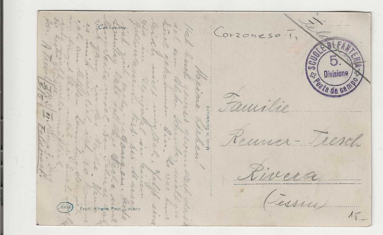 Cartoline postali: Corzoneso, Pcamp ca 1940-er Jahre – Usato da Spiez venduto da Niesen20 1