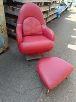 De Sede Sessel mit Fusshocker rot Leder Drehstuhl (S2)