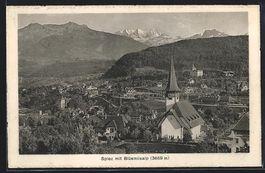 Spiez, Ortsansicht mit Blüemlisalp und 