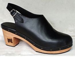 Holz Cloggs Leder Zoccoli Gr. 38 schwarz Sunny Omes