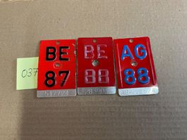 3 Velo Nummern BE 1987 /88 und AG 1988