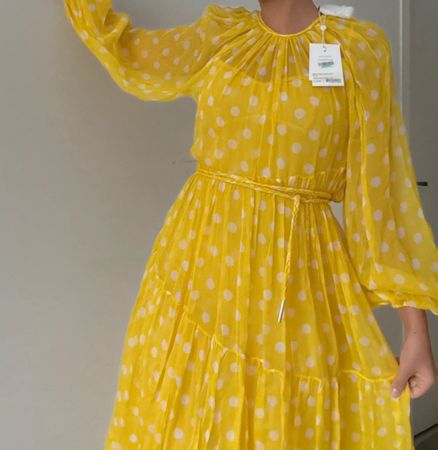 Robe Zimmermann été jaune à pois blancs, neuve en soie
